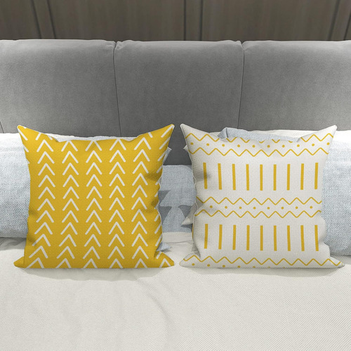 4Pcs Fundas de Cojín De 45x45cm Funda de Almohada de Sofá Moderno Geométricas Impresión de Doble Cara Color Amarillo