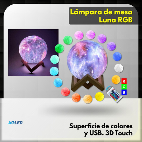Lampara Led De Mesa Luna 3d Touch