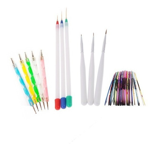 Set Decoracion Unas 6 Pincel Liner +5 Dotting + 5cintas Lfme