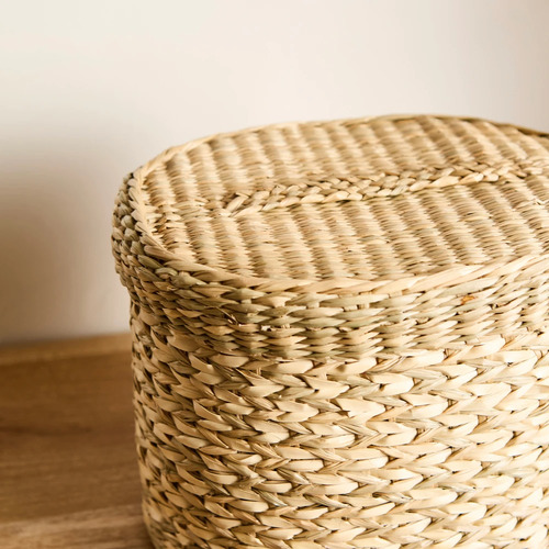Cesto Con Tapa Circular De Seagrass Fibras Natural Seagrass Seagrass