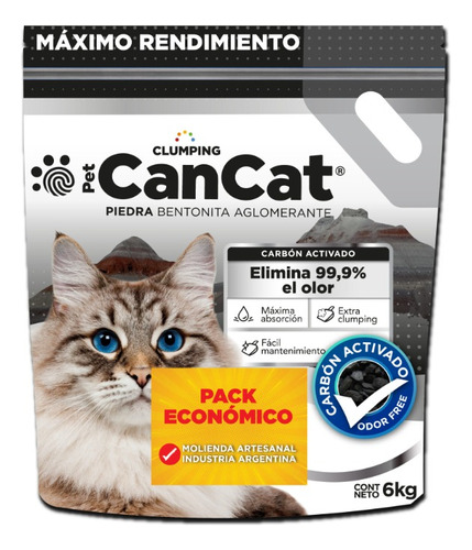 Cancat Piedra Bentonita Carbon Activado 6 Kgs Pack Económico