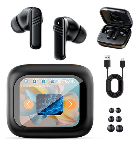 Fitpolo LX10 Audífonos In-ear Bluetooth TWS Negro con Luz LED, Cancelación de Ruido y Estuche de Carga