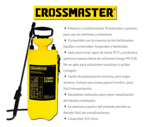 Pulverizador Atomizador Crossmaster Manual A Presión 8l Prof