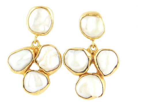 Aretes Con Perlas De Agua Dulce Naturales, Chapados En Oro