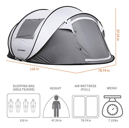 Echosmile Camping Instant Tent, 2 A 8 Person Pop-up Tent, Wa