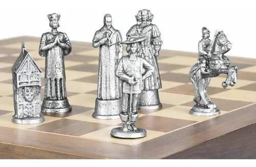 jogo de xadrez temático medieval Romano modelo 3 tabuleiro dourado Dragão