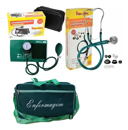 Kit Enfermagem Com Esteto Esfigmo E Bolsa Verde