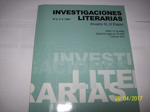 Investigaciones Literarias, Anuario I I L. U C V, 2002