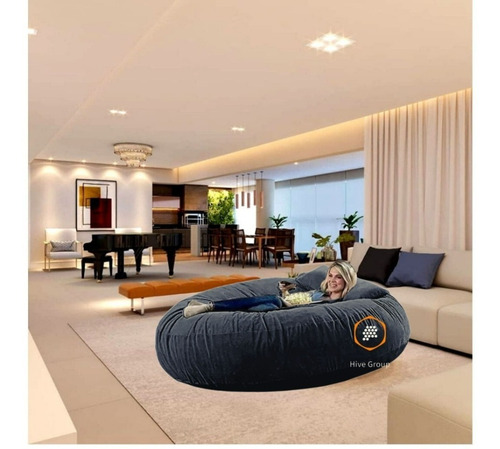 Puff Cama Gigante Redondo Suede 80x20 C/ Enchimento Especial Cor Cinza