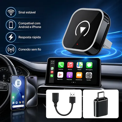 Carplay Adaptador Sem Fio 2em1 Android Auto Sem Fio Veicul