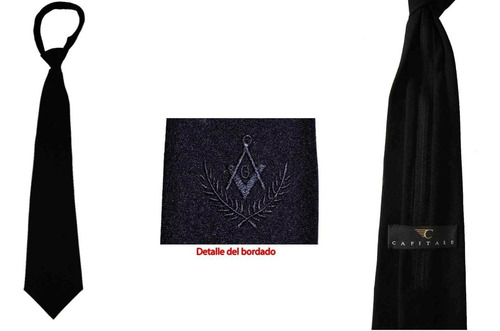 Corbata Negra Bordado Negro Con Cierre - Masón, Masonería