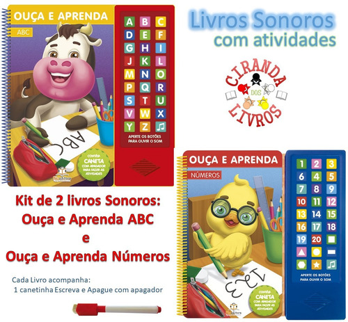 2 Livros Sonoros Ouça E Aprenda: 1 Abc E 1 Números 