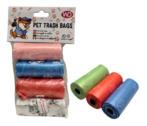 Kit 4 Rolos Recolher Coco Caca Cachorro Gatos Saco Plástico