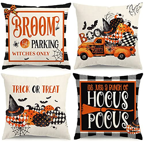 Fundas De Almohada De Halloween 18x18 Set De 4, Decorac...