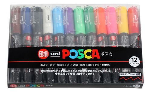 De Uni Pc - 1m Posca Markers Marcadores Plumones 12 Colors