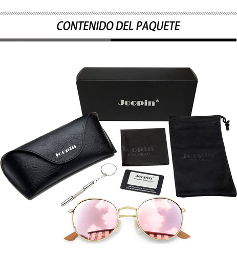 Gafas de sol polarizadas Joopin M3447 rosa redondas UV400 con armazón dorado para mujer