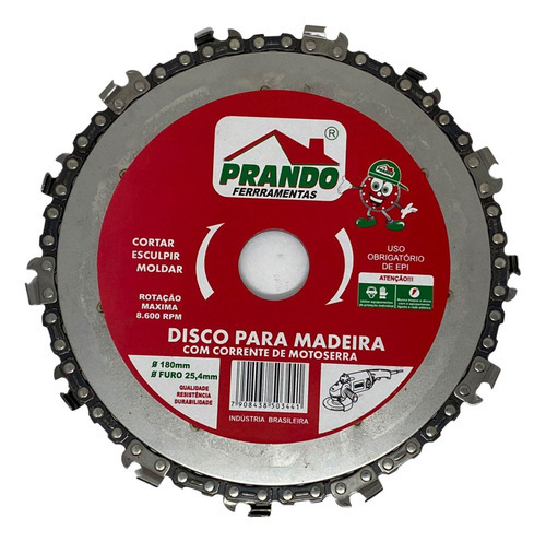 Disco Madeira Com Corrente De Motosserra 180 Mm Furo 25.4