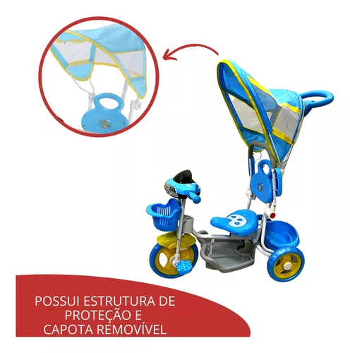 Triciclo Infantil Passeio Empurrador 2 Em 1 Importway BW003AZ Motoca Azul