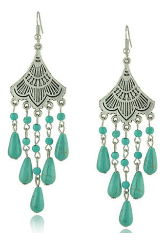 1 Par De Brincos Falsos Turquesa Boêmio Boho Joias