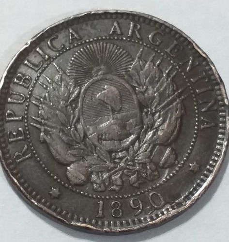 2 Centavos De Patacón 1890 - Fecha Con Rotura De Cuño