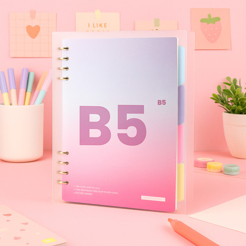 Fichário Escolar Transparente Caderno 8 Argolas Pautado B5 Cor Rosa