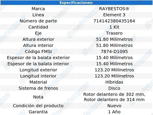 Balatas Híbridas Traseras Saab 9-3x 10-11 Raybestos E3