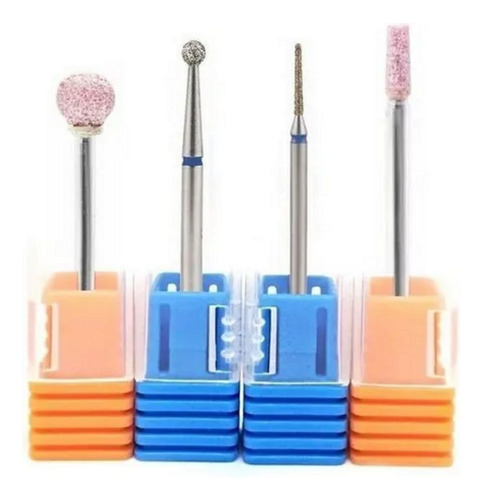 Kit De 4 Fresas Torno Para Manicura Rusa Uv Azul Y Naranja
