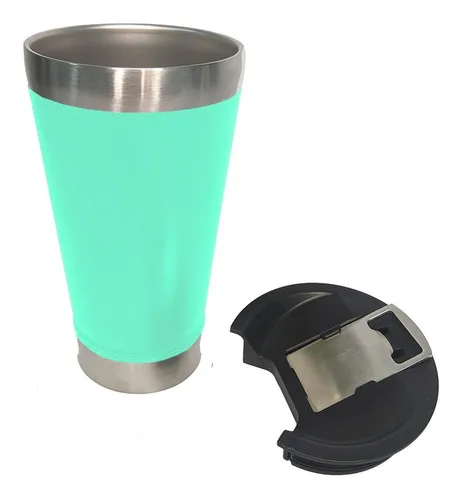 comprar Copo Termico Cerveja Café Em Inox Com Tampa E Abridor Chopp Cor Azul-celeste Liso
