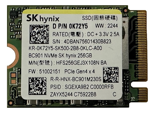 Oem Sk Hynix Bc901 256gb M.2 Pci-e Gen 4x4 Nvme Ssd Unidad .