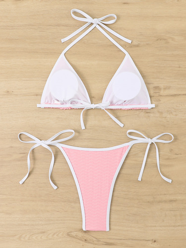 Traje De Baño Triángulo Para Mujer A Juego De Color Sólido