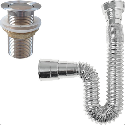 Sifao Pia Banheiro E Valvula Inox 1 1/4 Tampa Click Pequena Kit Cuba Ralo De Pia 40mm Com Sifão Cromado Universal Flexível Dona D.cor