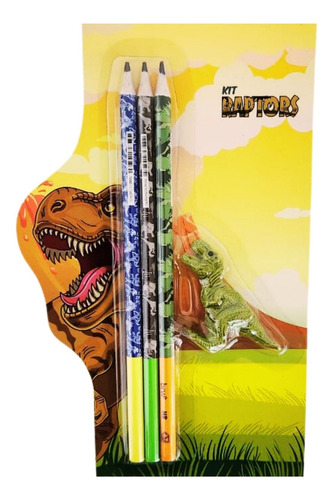 Kit 3 Lapis Escolar Com Borracha Unicornio Ou Dinossauro Cor da marcação Kit escolar Dinossauro