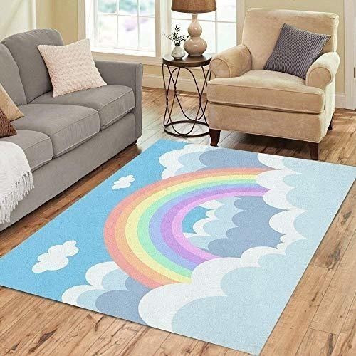 Pinbeam Área Alfombra Azul Hermoso Pastel Arco Iris En La Nu