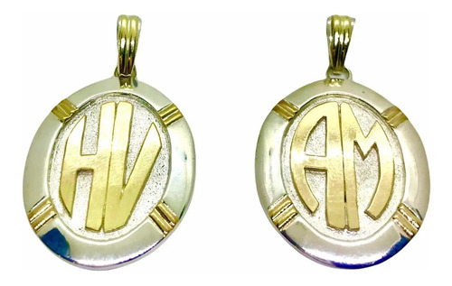 Imagen 2 de 6 de Cadena Con Medalla Oval De Plata Y Oro: 2 Iniciales
