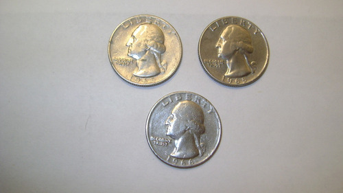 3 Monedas De Estados Unidos 25 Centavos Dolar 1965 Lote 3.4
