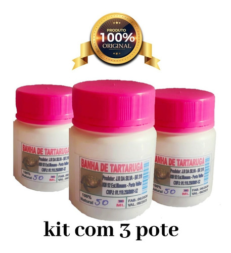 Banha De Tartaruga Kit Com 3 Pote 100% Original Da Amazônia