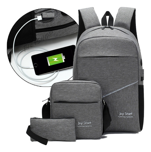 Mochila Porta Laptop Con Usb Puerto Y Audífonos Set 3pzs