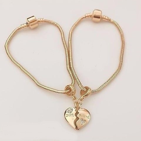 Pulseira Berloque Melhores Amigas 2 Partes Folheada Ouro 18k