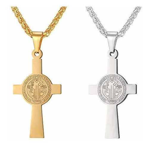 Saint Benedict Medal Necklace 18k Oro O 316l Acero Inoxidabl