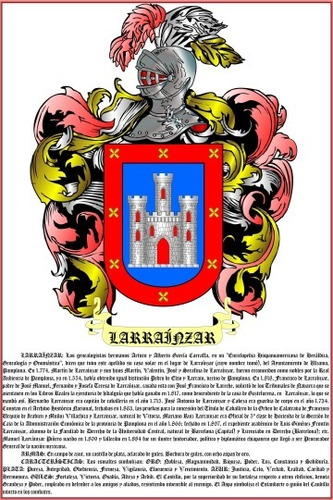 Escudo Del Apellido Larrainzar - Heráldica - Lámina 45x30 Cm