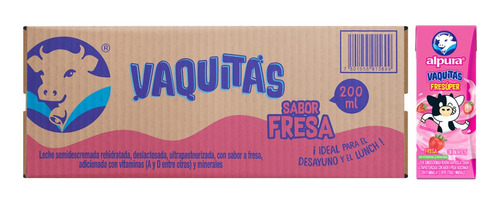 Leche Sabor A Fresa Alpura Vaquitas Pack X24 De 200ml C/u