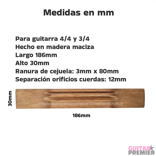 Imagen 2 de 10 de Puente Para Guitarra Criolla Clasica Madera Maciza 3/4 4/4