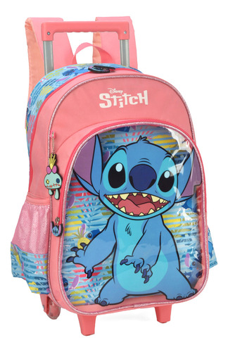 Mochila Escolar Com Rodinha E Alça Stitch Salmão - Luxcel