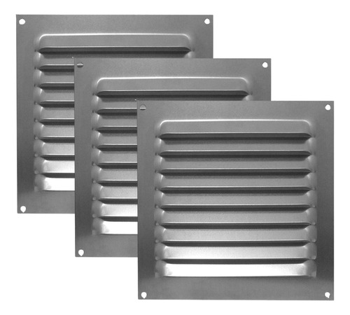 Kit 3 Grades De Ventilação Quadrada De Alumínio Itc 20x20 Cm