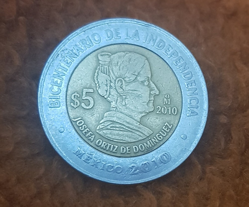 Moneda Bicentenario De $5.00 Josefa Ortiz De Domínguez.