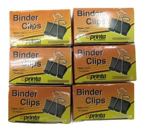 Binder Clips 19mm (3/4 ) Aprinta ( Pack De 6 Cajas)