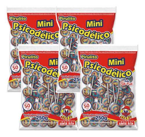 Kit 4 Pacote De Pirulito Psicodélico C/50 Unidades Festa