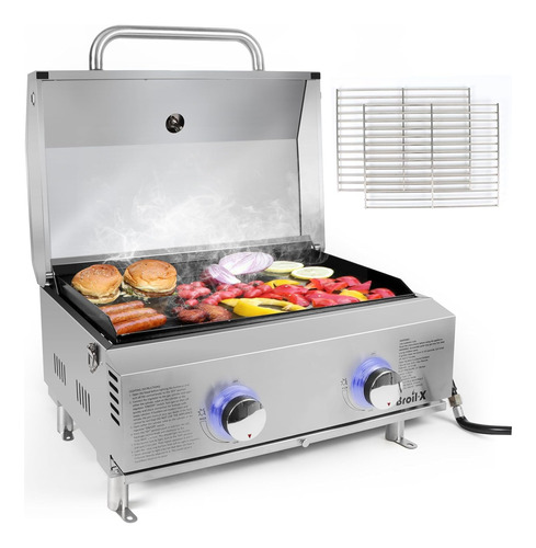 Broil-x Portable Flat Top Grill With Hood, 22  Tabletop Gas 