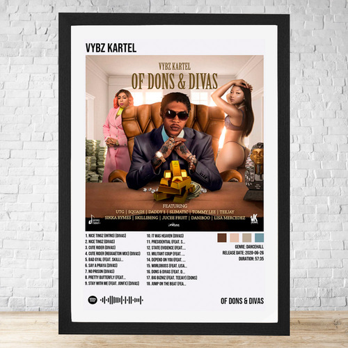 Cuadro Vybz Kartel Of Dons Divas 30x40 Cm C418 Negro Moderno