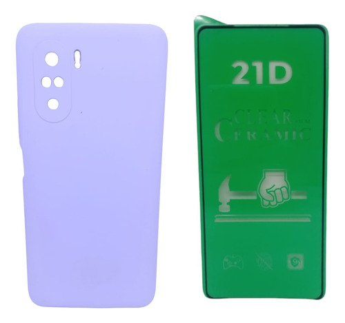 Silicone Case Cerrado Para Xiaomi Poco F3 Y Vidrio Ceramico